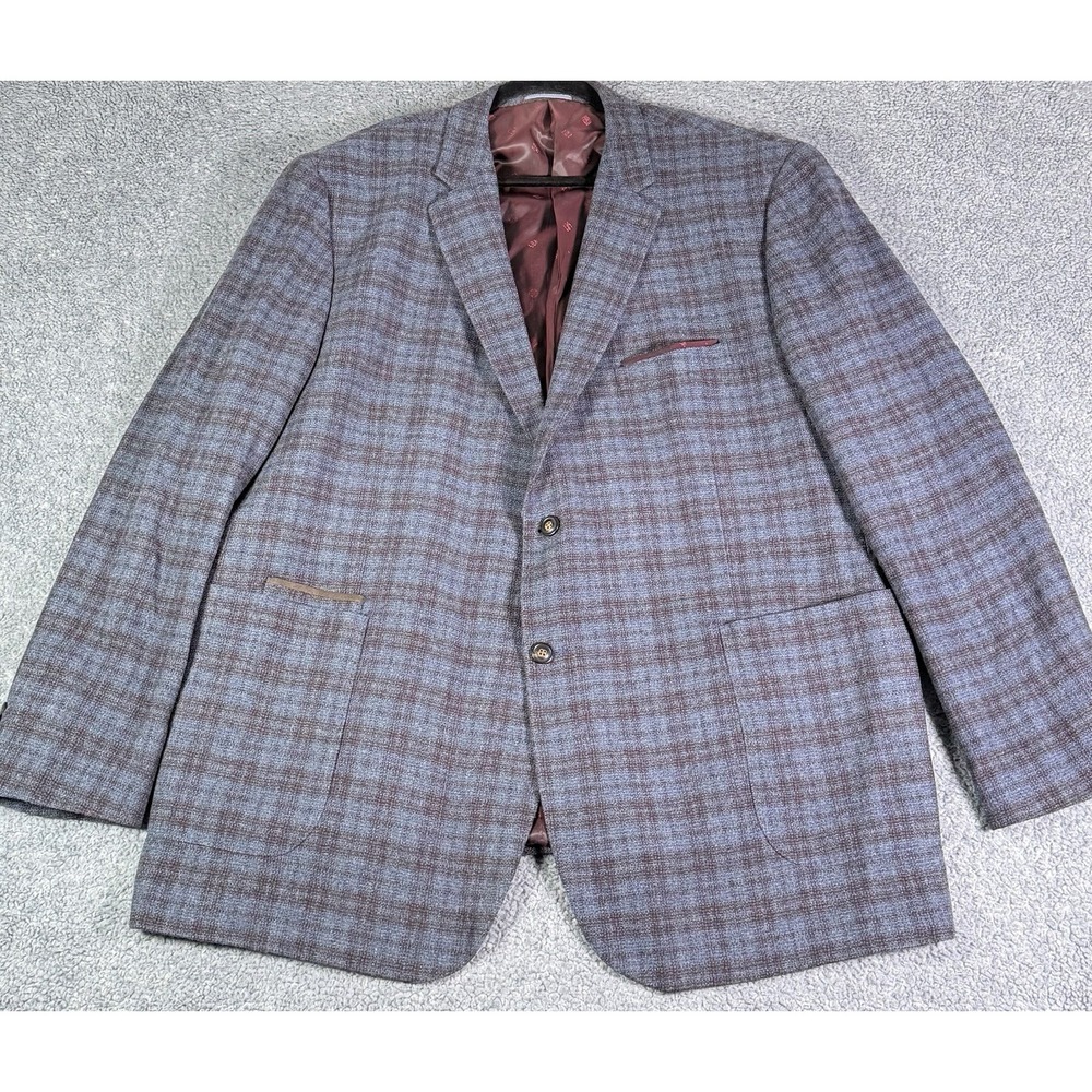 Johnston & Murphy Collection Blazer 3XL Wool Blue Plaid Premium European Fabric